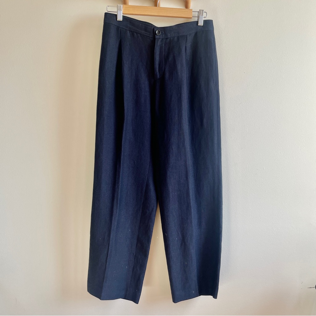 Apc Linen Cotton Trousers Wide Leg Pants Sz Fr 38 Us 6 Navy Blue Pleated A.P.C.
